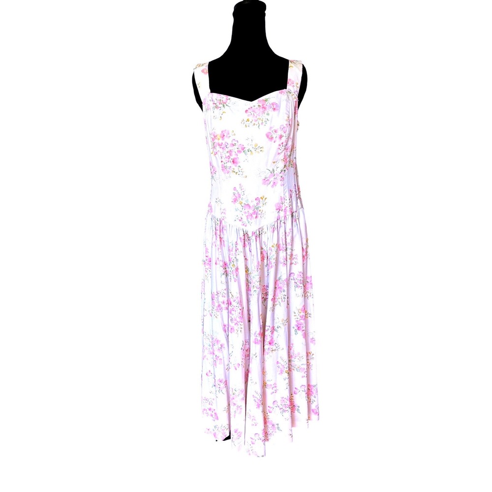 Vintage 80s 90s Lanz Originals Floral Midi Dress Cotton Bow Back 14
Cottagecore